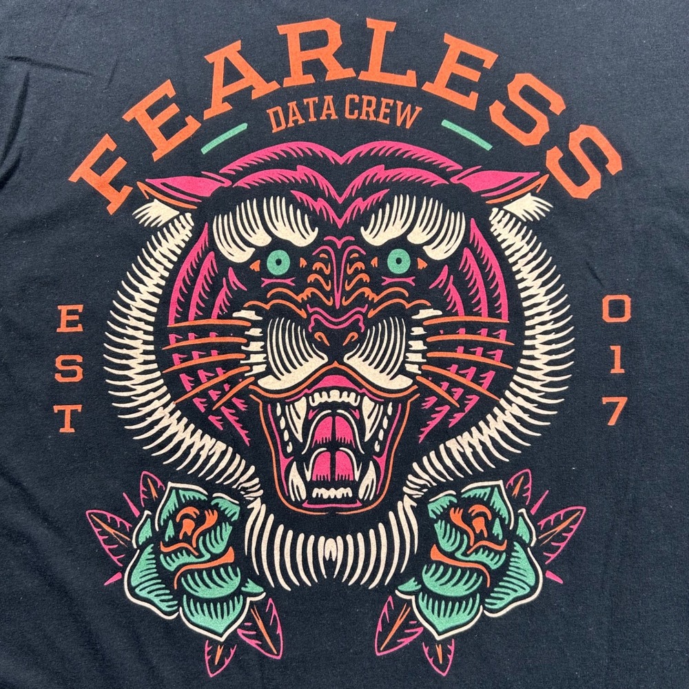 Data Crew Fearless Tiger T Shirt Mens Large Black Tattoo Rose Graphic Tee Skater